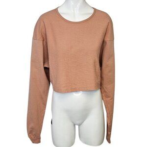 Gymshark Womens Long Sleeve Cropped Sweatshirt, Cotton, Peach, Size Small